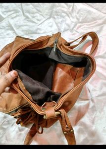 Brown Leather Crossbody Bag with Tassel