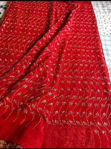 Beautiful Red Embroidered Saree❤🎉