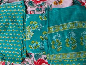 Teal Printed Kurta Set with DupattaUnstitched)