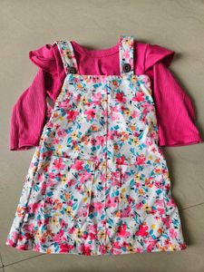Floral Pinafore Dress with Pink Top Set