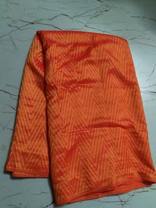 Vibrant Orange Geometric Print Saree