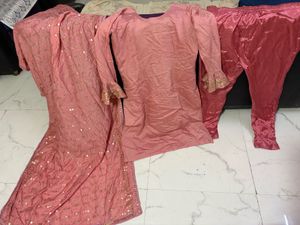 Elegant Pink Sequined Kurta Set with Dupatta