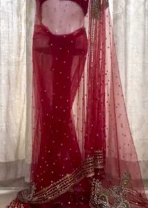 Embellished Red saree with blouse