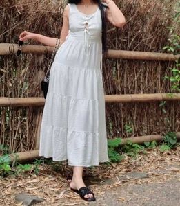 White Tiered Midi Dress
