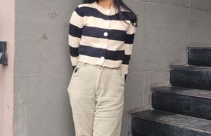 Striped Button-Up Knit Cardigan