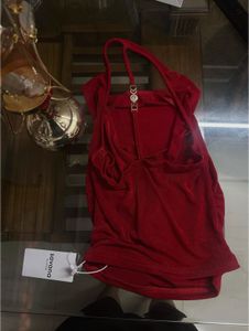 Red Halter Neck Ruched top with tag