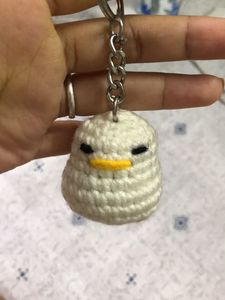 Crocheted White Bird Keychain