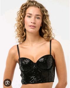 Sparkling Black Sequin Bustier Top
