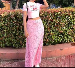 Pink Floral Midi Skirt