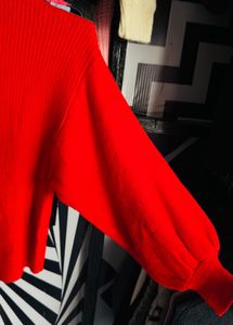 Red Knit Mock Neck Sweater