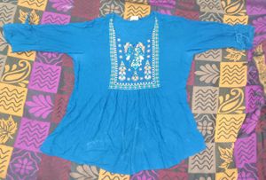 Blue Embroidered Tunic Top