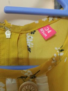 Yellow Floral Kurta with Bell Sleeves