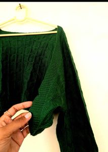 Green Cropped Knit Sweater