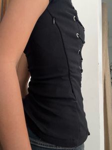 Edgy Black Cutout Lace-Up Top
