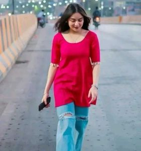 Vibrant Pink Kurta with Tassel Sleeves