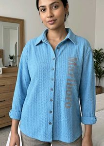 Blue Textured Button-Up Shirt