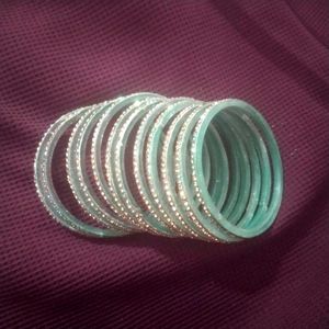Elegant Teal Bangles with Stone Work