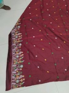 Meroon Khadi Cotton Embroidery Saree...