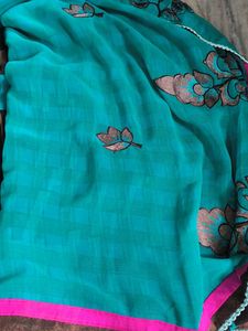 Beautiful Teal Embroidered Saree