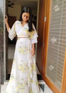 White Floral Print Crop Top & Skirt Set