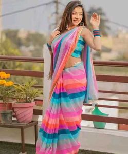 Trendy Multicolor Striped Georgette Saree