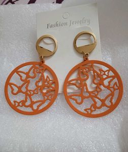 Anti tarnish Orange Butterfly Hoop Earrings