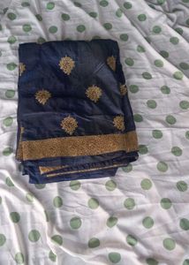 Elegant Navy Blue Embroidered Saree