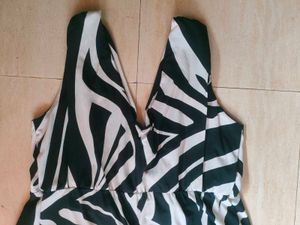 Women M Stylish Zebra Print V-Neck Dress