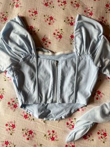 Light Blue Ruched Corset Top