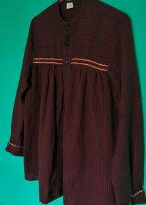 Maroon Trendy Full Sleeves Notched Neckline Top , XL