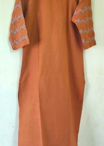 Dark Peach Kurti With Embroidery