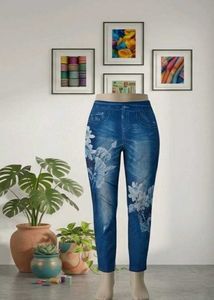 Floral Print Blue Denim Printed Pants
