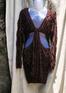 I. Unique Textured Brown Mini Dress