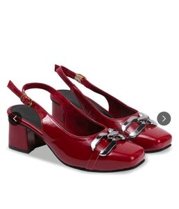 Chic Red Slingback Heels with Chain Detail