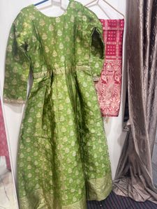 Green banarsi anarkali Set with Dupatta