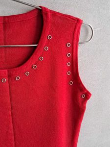 Red A-Line Dress with Grommet Detail