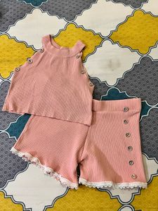 Cute Pink Ribbed Outfit Set
