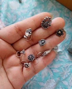 German Silver Nose Pins combo of 8 pcs