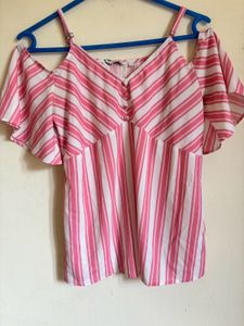 Pink & White Striped Cole Shoulder Top