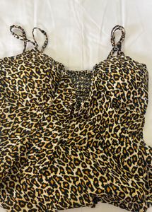 Leopard Print Smocked Crop Top
