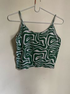 Green & White Swirl Crop Top