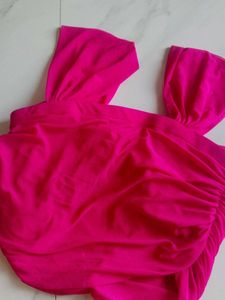 Bright Pink Ruched Off-Shoulder Top