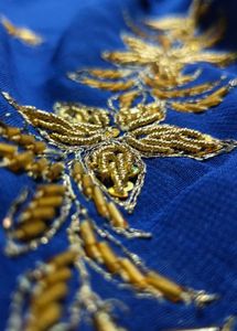 Zardozi 💯 Royal Blue Saree with Gold Embroidery