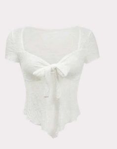 White Lace Tie-Front Top