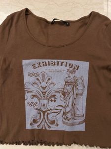 Brown Graphic Print Long Sleeve Top