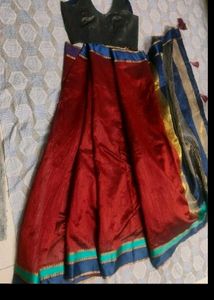 Maroon Saree With Sleevless Blouse