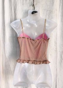 Cute Pink &amp; Brown Lace Corset Top