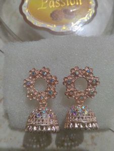 Rose Gold Jhumka Earrings with Crystals