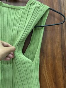 Zara Lime Green Ribbed V-Neck Sleeveless Top