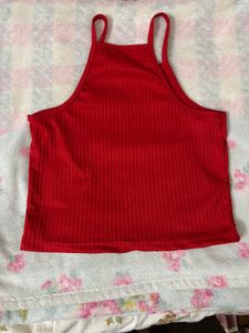 Red Ribbed Spaghetti Strap Tank Top